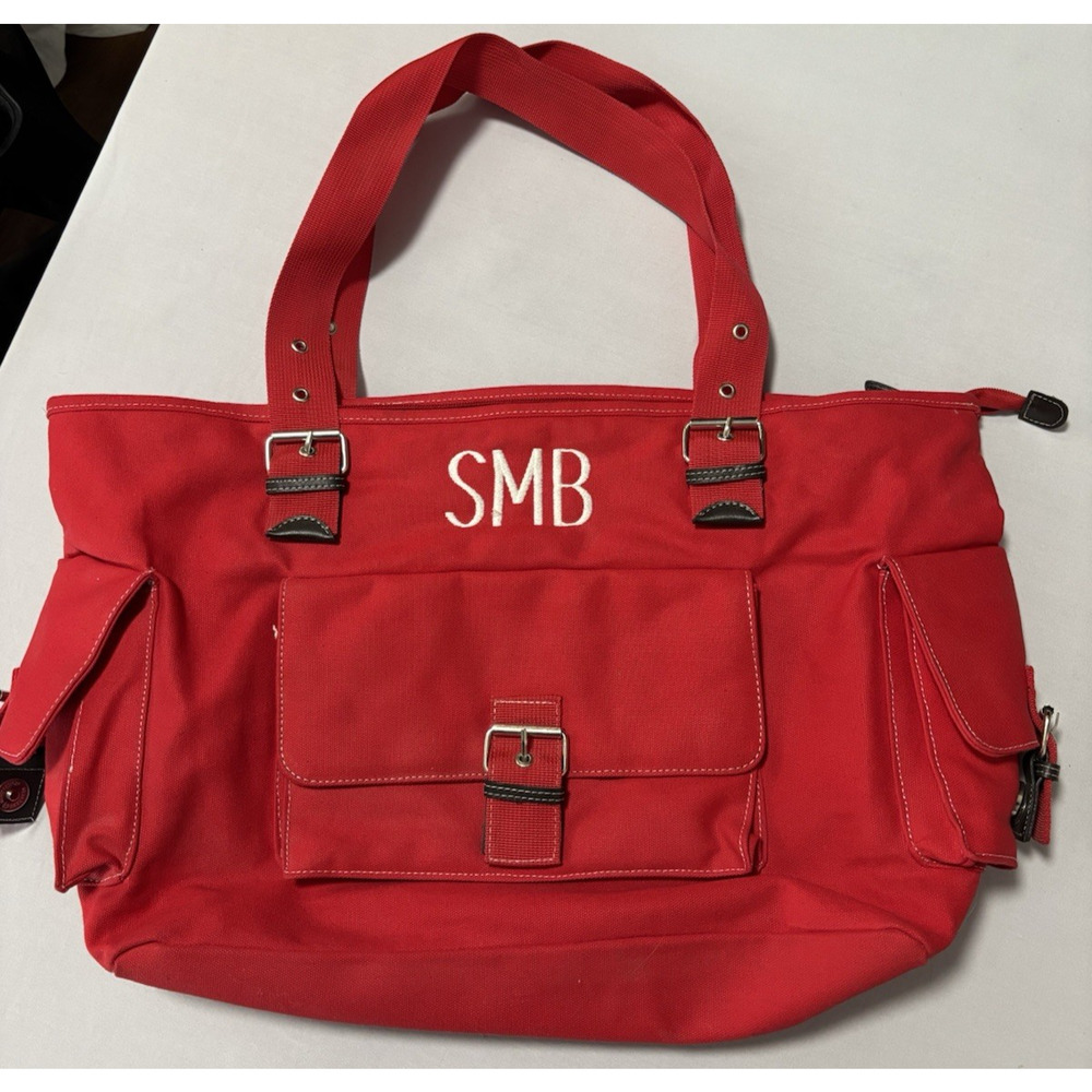 Red Large Canvas Tote Travel Bag Laptop‎ Organizer Beach Essential Weekender